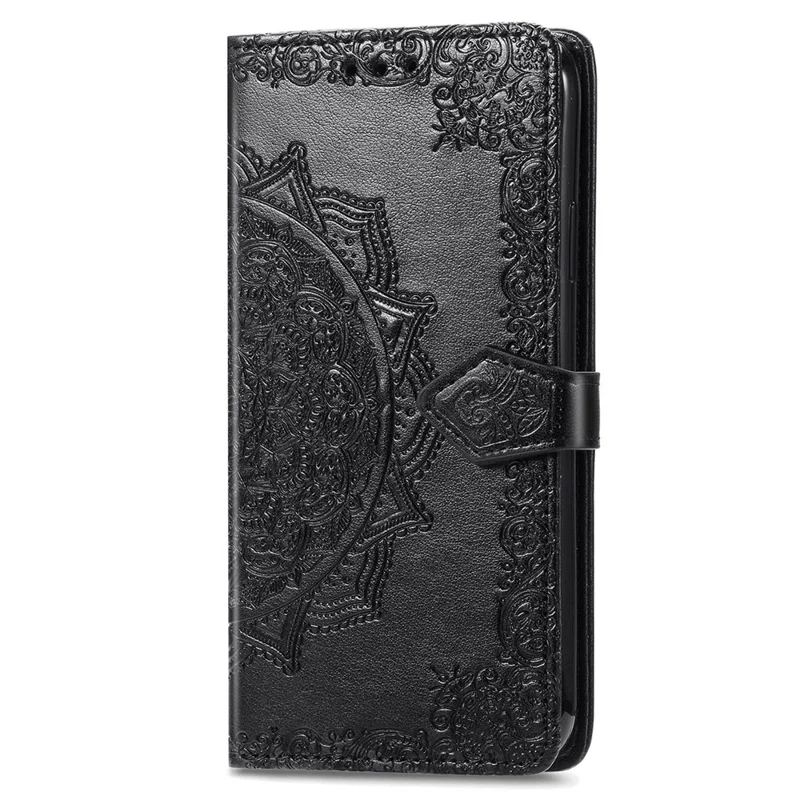 For Samsung Galaxy S24 Phone Case PU Leather Embossed Mandala Wallet Cover - Black