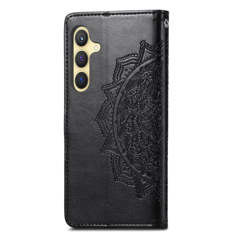 For Samsung Galaxy S24 Phone Case PU Leather Embossed Mandala Wallet Cover - Black
