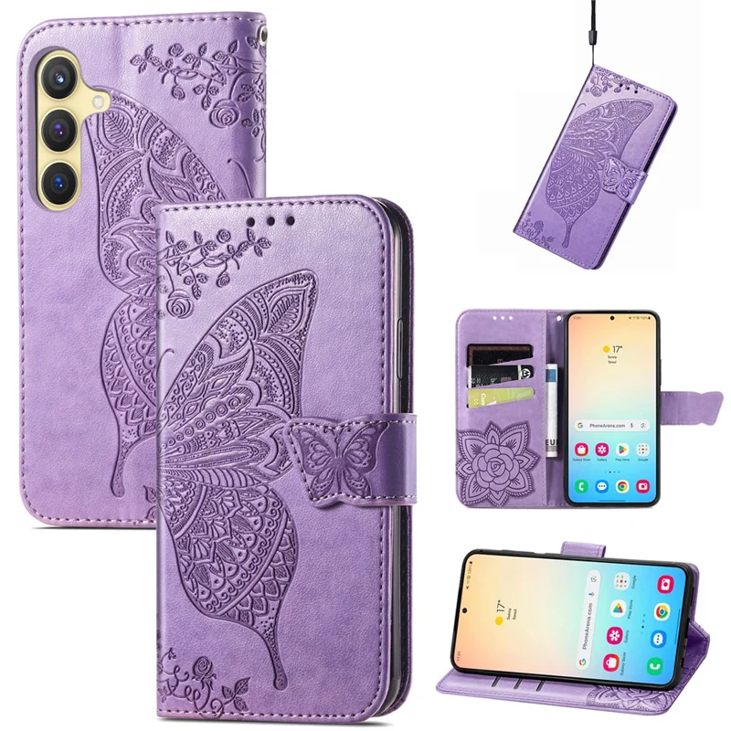 For Samsung Galaxy S24 Case Butterfly Pattern Leather Wallet Cover - Light Purple