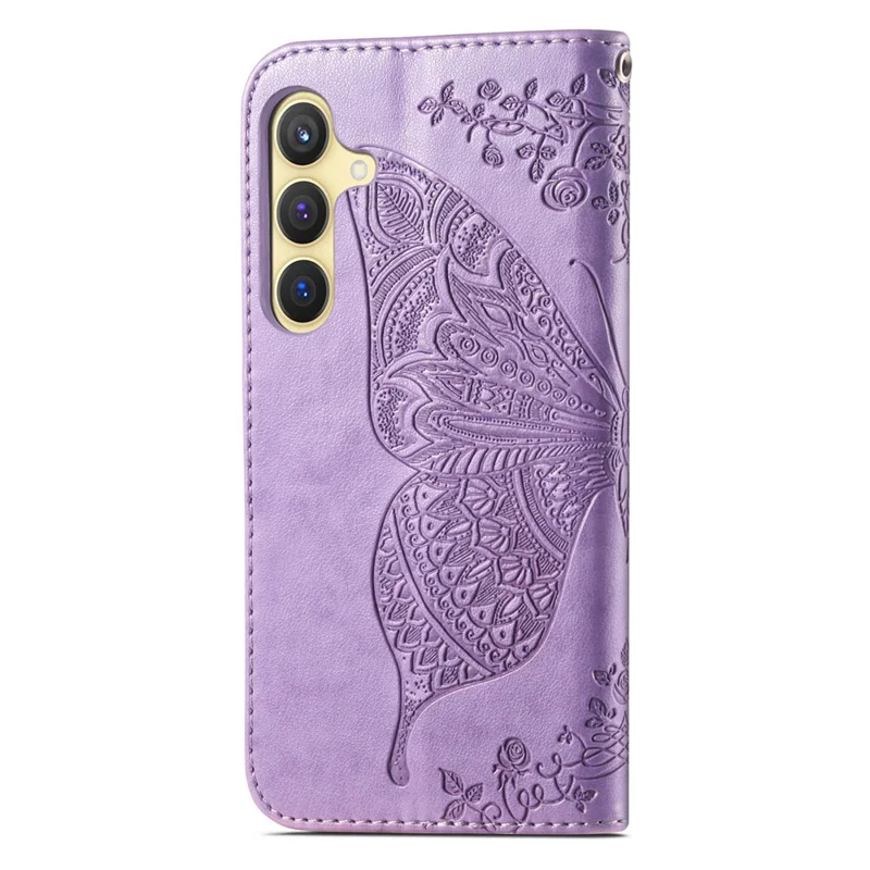 For Samsung Galaxy S24 Case Butterfly Pattern Leather Wallet Cover - Light Purple