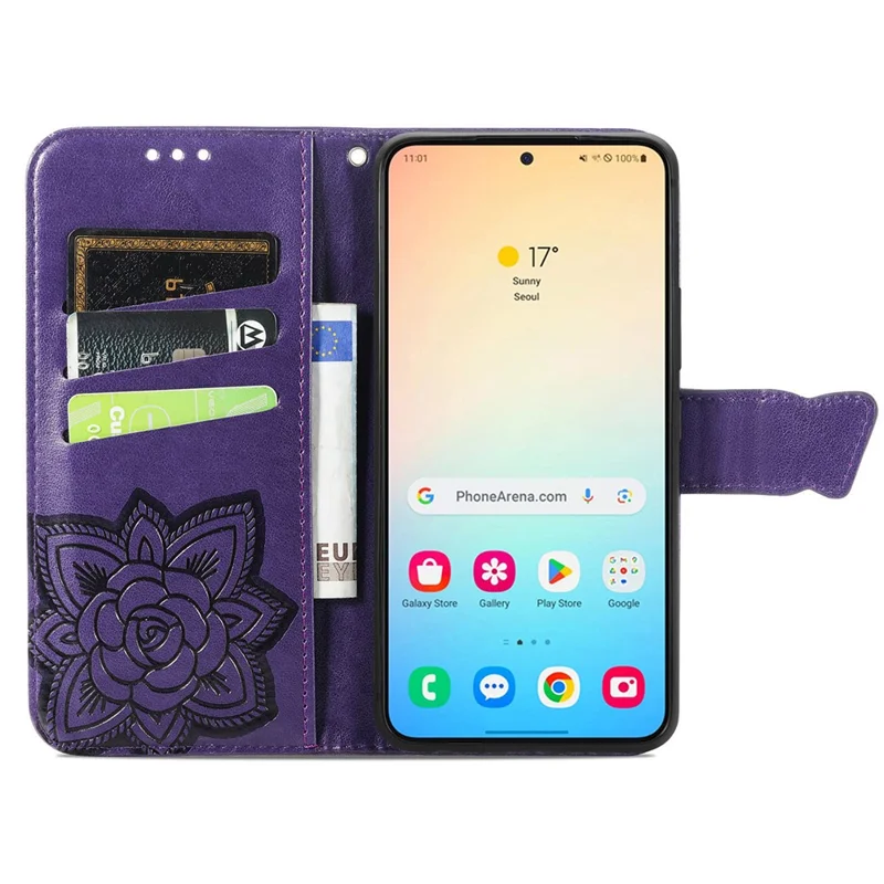 For Samsung Galaxy S24 Case Butterfly Pattern Leather Wallet Cover - Dark Purple