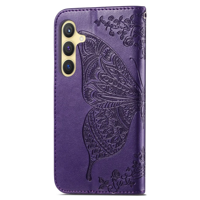For Samsung Galaxy S24 Case Butterfly Pattern Leather Wallet Cover - Dark Purple