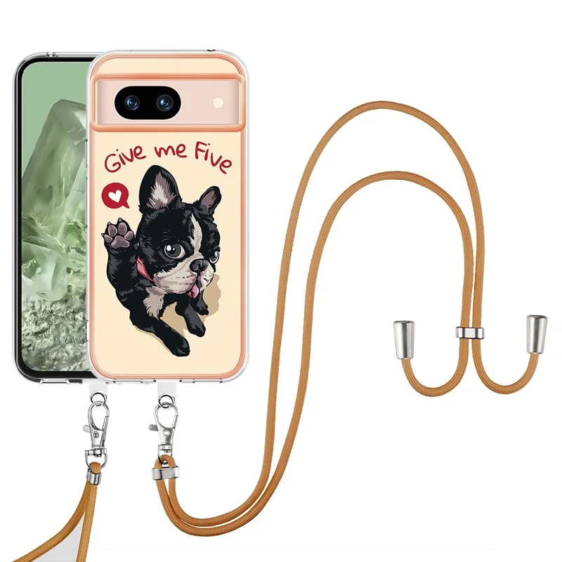 YB IMD Series-21 Style-D for Google Pixel 8a TPU Case Pattern Phone Cover with Lanyard - Dog