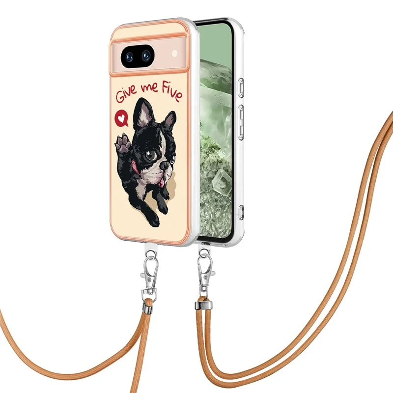 YB IMD Series-21 Style-D for Google Pixel 8a TPU Case Pattern Phone Cover with Lanyard - Dog