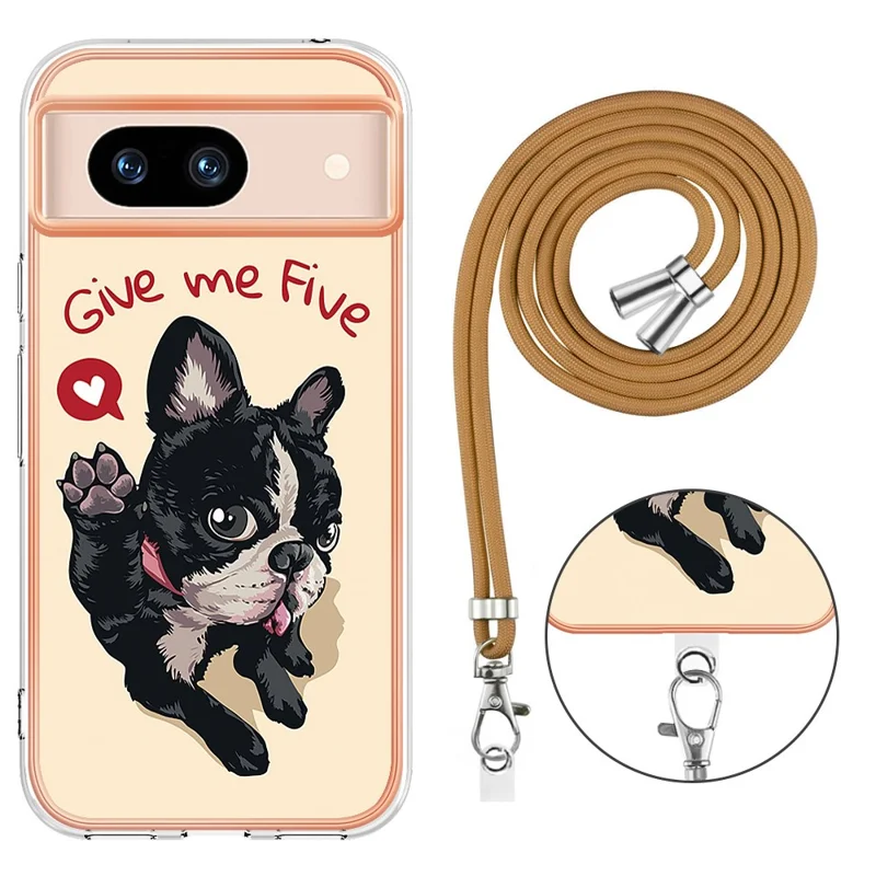 YB IMD Series-21 Style-D for Google Pixel 8a TPU Case Pattern Phone Cover with Lanyard - Dog