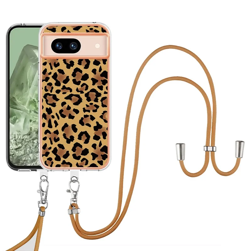 YB IMD Series-21 Style-D for Google Pixel 8a TPU Case Pattern Phone Cover with Lanyard - Leopard Print