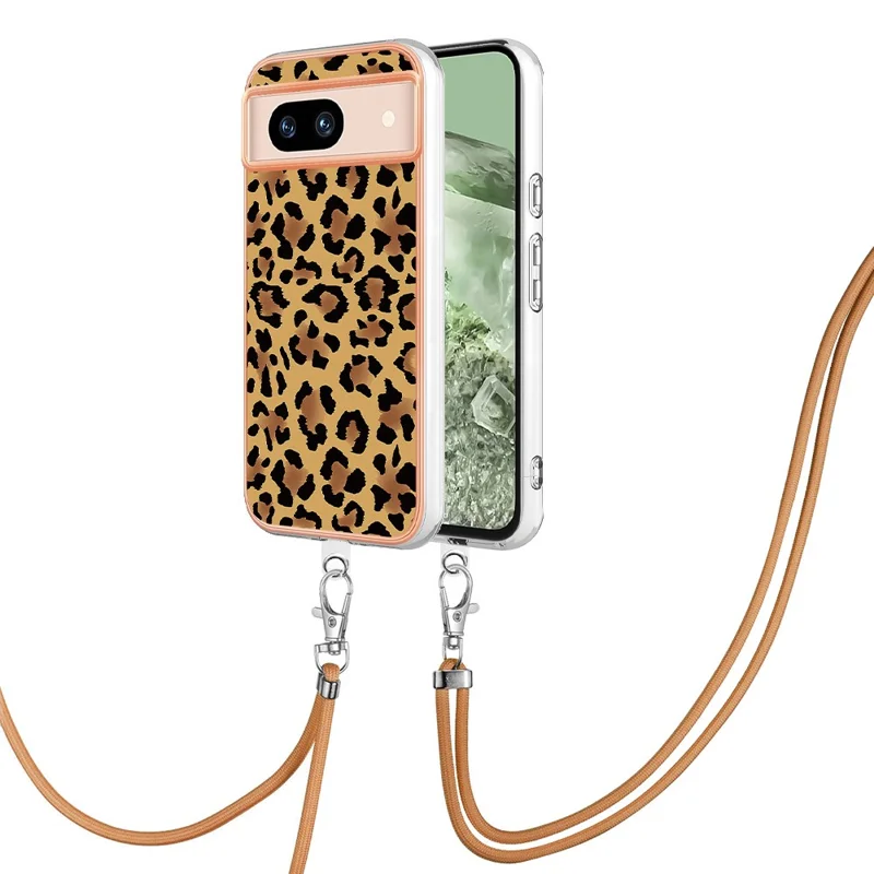 YB IMD Series-21 Style-D for Google Pixel 8a TPU Case Pattern Phone Cover with Lanyard - Leopard Print