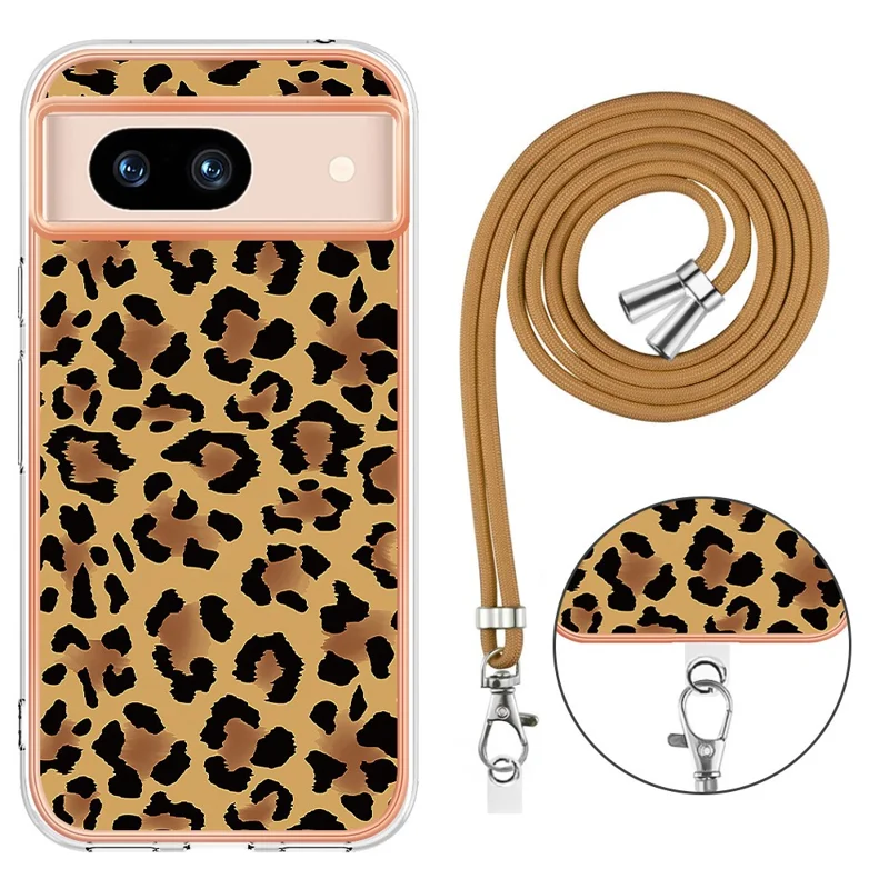 YB IMD Series-21 Style-D for Google Pixel 8a TPU Case Pattern Phone Cover with Lanyard - Leopard Print