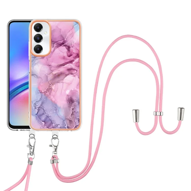 YB IMD Series-18 Style E per Samsung Galaxy A05s 4G Cell Phone Case Marble Pattern TPU Cover con Cordino - Rosa