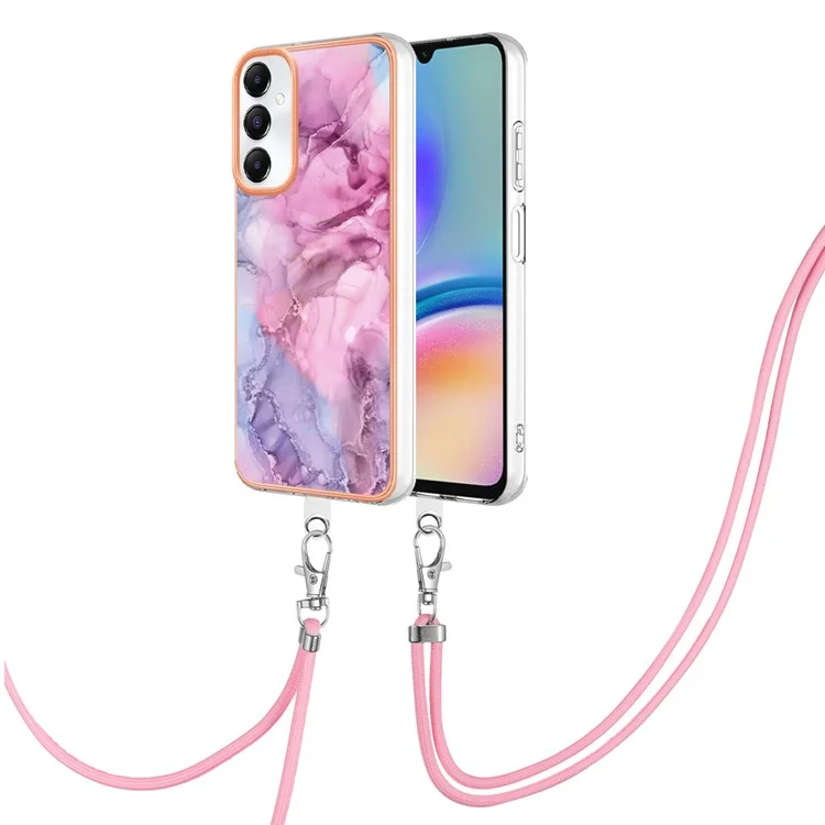 YB IMD Series-18 Style E per Samsung Galaxy A05s 4G Cell Phone Case Marble Pattern TPU Cover con Cordino - Rosa