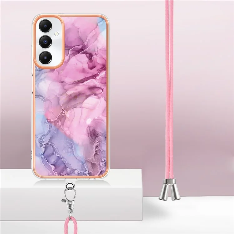 YB IMD Series-18 Style E per Samsung Galaxy A05s 4G Cell Phone Case Marble Pattern TPU Cover con Cordino - Rosa