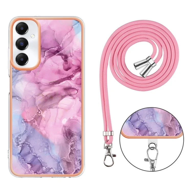 YB IMD Series-18 Style E per Samsung Galaxy A05s 4G Cell Phone Case Marble Pattern TPU Cover con Cordino - Rosa
