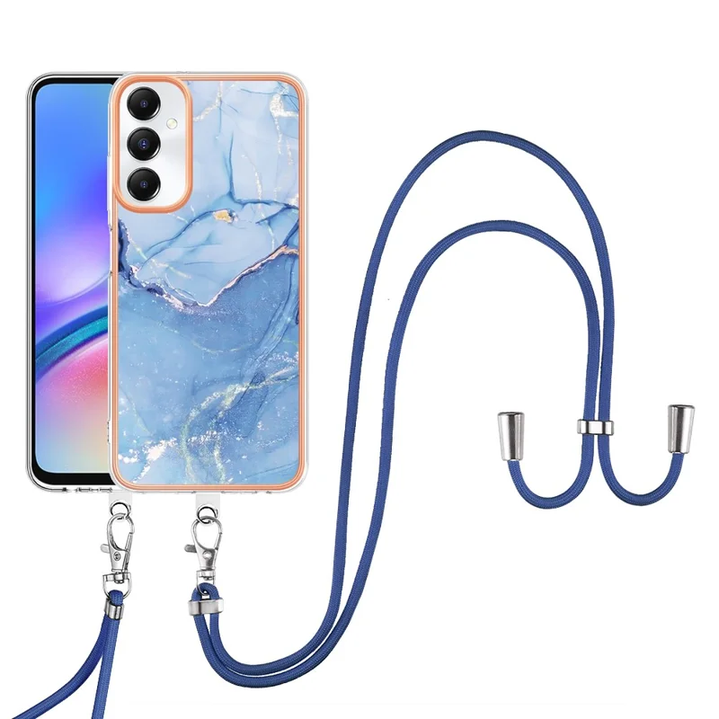 YB IMD Series-18 Style E for Samsung Galaxy A05s 4G Cell Phone Case Marble Pattern TPU Cover with Lanyard - Blue