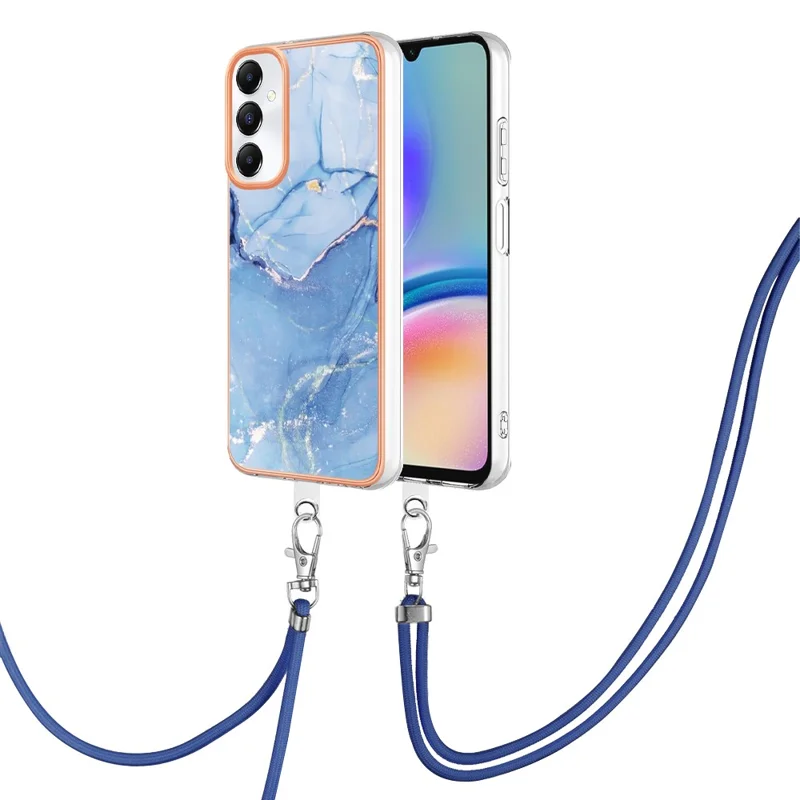 YB IMD Series-18 Style E for Samsung Galaxy A05s 4G Cell Phone Case Marble Pattern TPU Cover with Lanyard - Blue