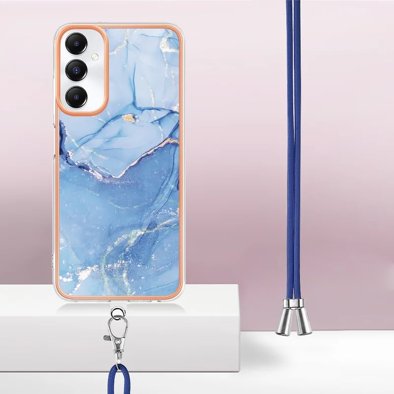 YB IMD Series-18 Style E for Samsung Galaxy A05s 4G Cell Phone Case Marble Pattern TPU Cover with Lanyard - Blue