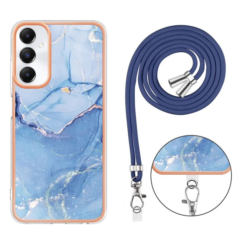 YB IMD Series-18 Style E for Samsung Galaxy A05s 4G Cell Phone Case Marble Pattern TPU Cover with Lanyard - Blue