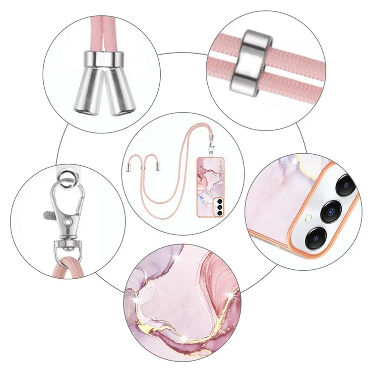YB IMD Series-9 Per Samsung Galaxy A05s 4G Custodia per Telefono Cellulare TPU Assorbimento degli Urti Copertura con Cordino Regolabile - Rose Gold 005