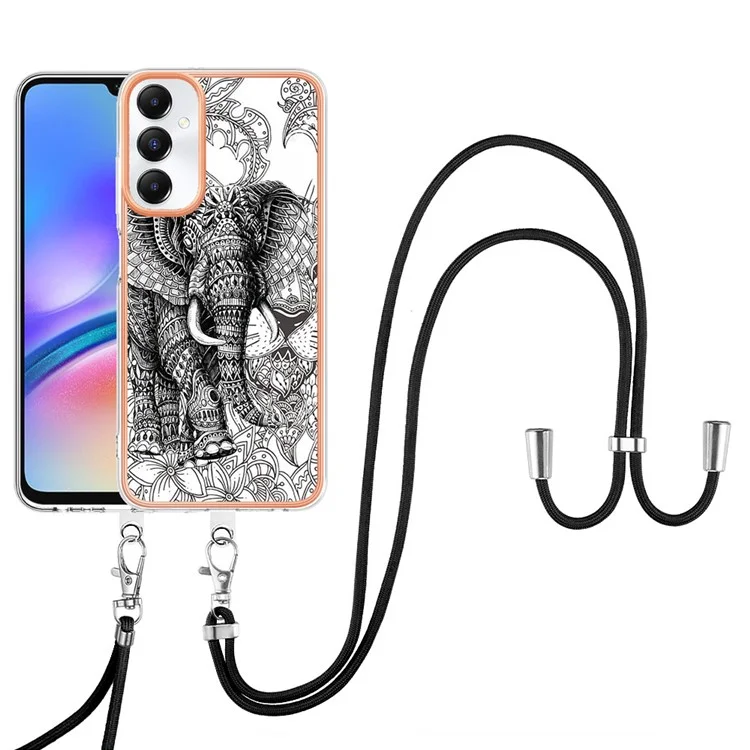 YB IMD Series-21 Style-D für Samsung Galaxy A05s 4G Handyhülle Muster Cover mit Schlüsselband - Totem Elefant