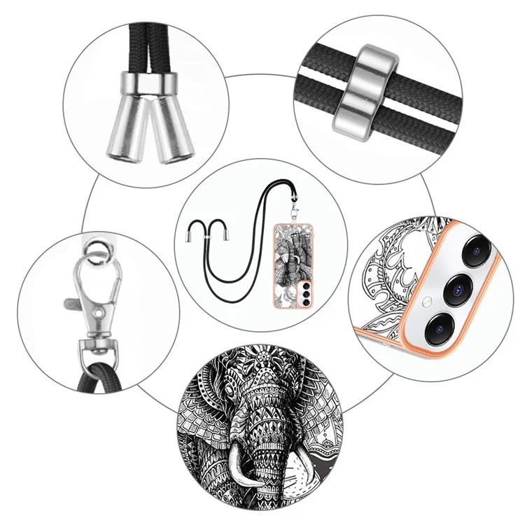 YB IMD Series-21 Style-D für Samsung Galaxy A05s 4G Handyhülle Muster Cover mit Schlüsselband - Totem Elefant