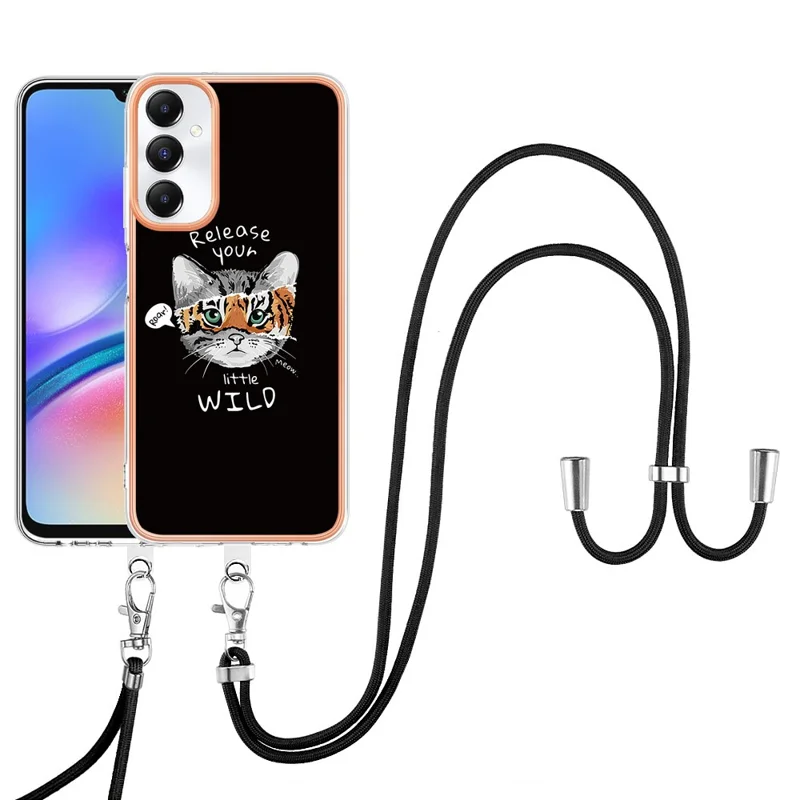 YB IMD Series-21 Style-D for Samsung Galaxy A05s 4G Phone Case Pattern Cover with Lanyard - Cat / Tiger