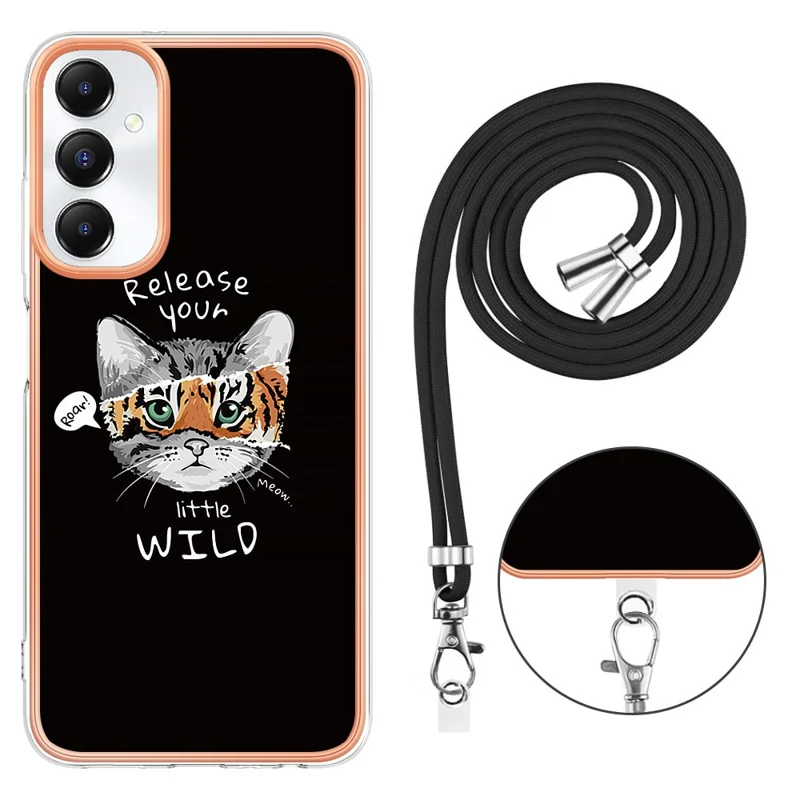YB IMD Series-21 Style-D for Samsung Galaxy A05s 4G Phone Case Pattern Cover with Lanyard - Cat / Tiger