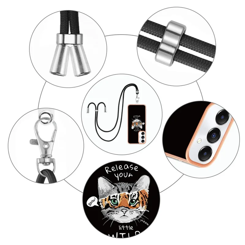 YB IMD Series-21 Style-D for Samsung Galaxy A05s 4G Phone Case Pattern Cover with Lanyard - Cat / Tiger