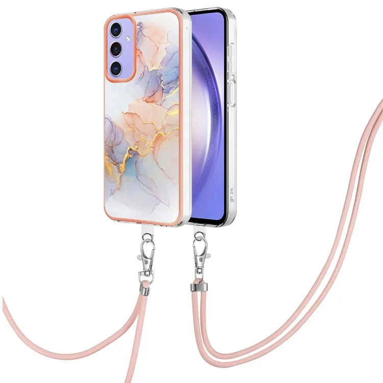 For Samsung Galaxy A15 5G Case with Lanyard IMD Marble Pattern Electroplated TPU Back Cover - Milky Way Marble White