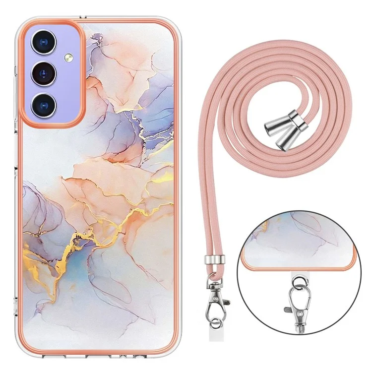 For Samsung Galaxy A15 5G Case with Lanyard IMD Marble Pattern Electroplated TPU Back Cover - Milky Way Marble White
