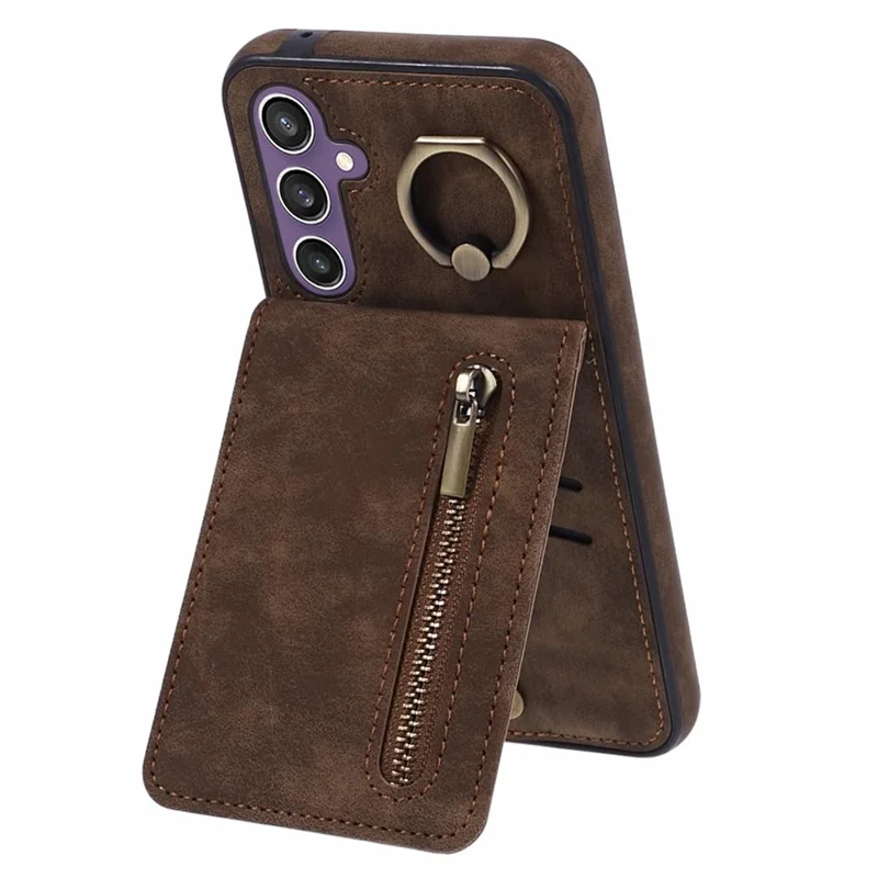 For Samsung Galaxy S24+ Magnetic Case Retro PU+TPU Kickstand Back Cover - Brown