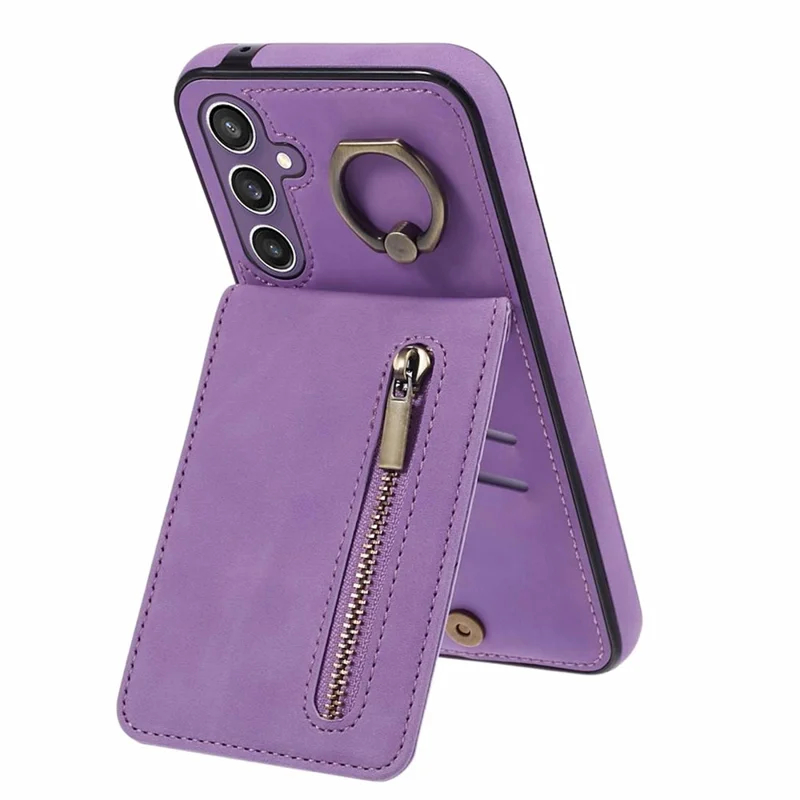 For Samsung Galaxy S24+ Magnetic Case Retro PU+TPU Kickstand Back Cover - Purple