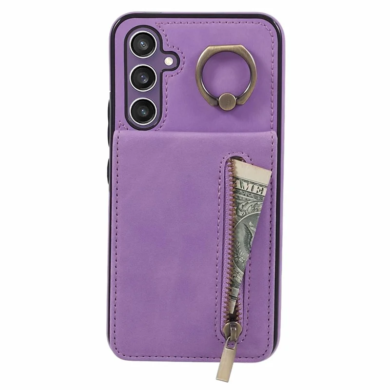 For Samsung Galaxy S24+ Magnetic Case Retro PU+TPU Kickstand Back Cover - Purple
