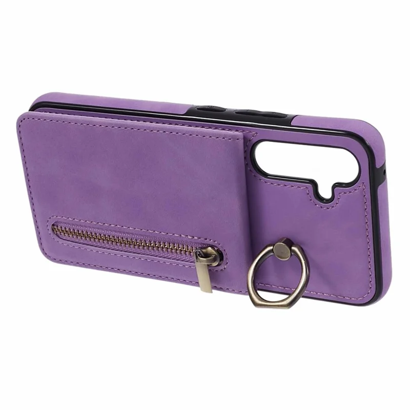 For Samsung Galaxy S24+ Magnetic Case Retro PU+TPU Kickstand Back Cover - Purple