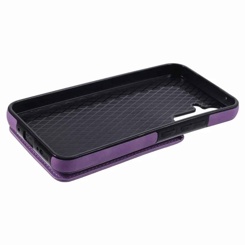 For Samsung Galaxy S24+ Magnetic Case Retro PU+TPU Kickstand Back Cover - Purple