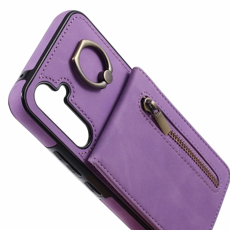 For Samsung Galaxy S24+ Magnetic Case Retro PU+TPU Kickstand Back Cover - Purple