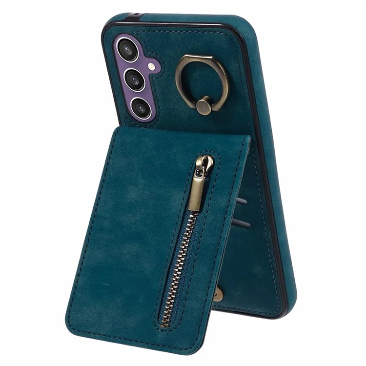 Coque de téléphone portable pour Samsung Galaxy S23 FE, avec blocage RFID, en PU+TPU rétro avec support - Bleu