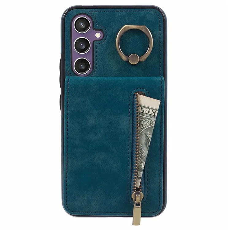 Coque de téléphone portable pour Samsung Galaxy S23 FE, avec blocage RFID, en PU+TPU rétro avec support - Bleu