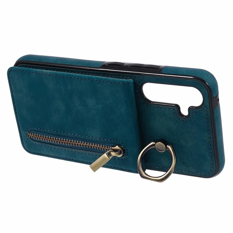 Coque de téléphone portable pour Samsung Galaxy S23 FE, avec blocage RFID, en PU+TPU rétro avec support - Bleu