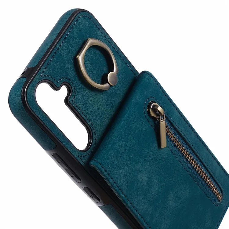 Coque de téléphone portable pour Samsung Galaxy S23 FE, avec blocage RFID, en PU+TPU rétro avec support - Bleu