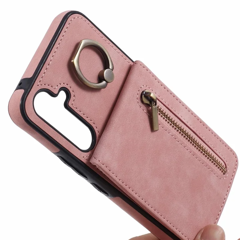 Voor Samsung Galaxy A14 5G / A14 4G Hoesje Retro PU+TPU Met Rits Portemonnee Telefoonhoesje - Roze