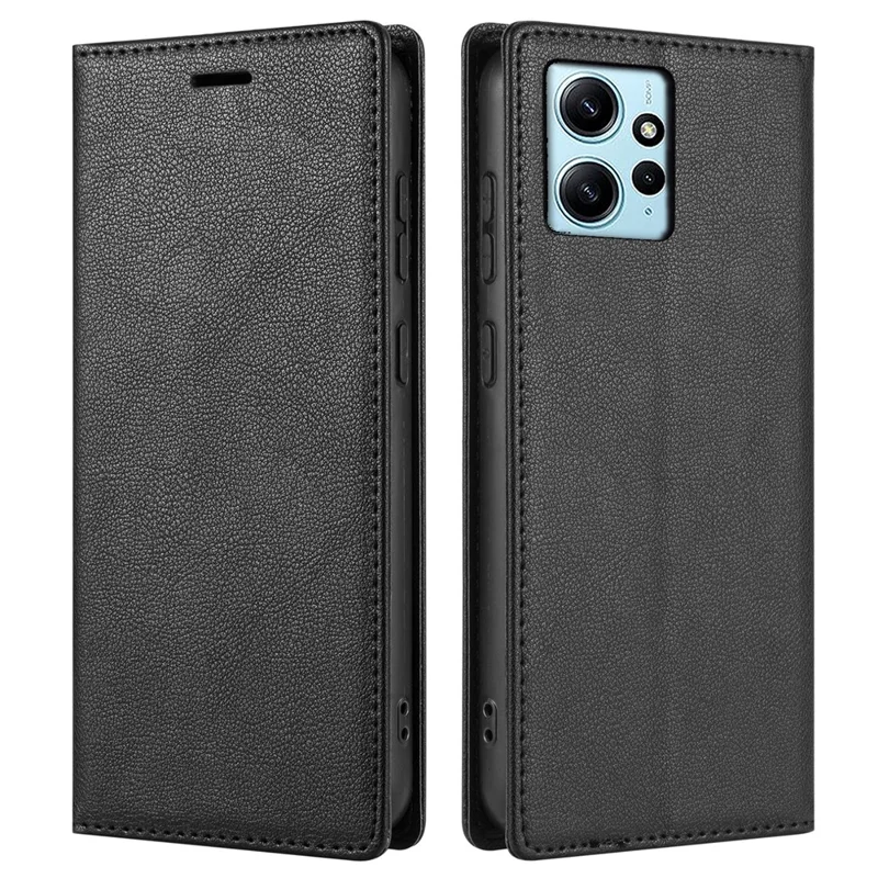 BKS-001 For Xiaomi Redmi Note 12 4G Magnetic Case PU Leather+TPU Wallet Stand Phone Protector - Black