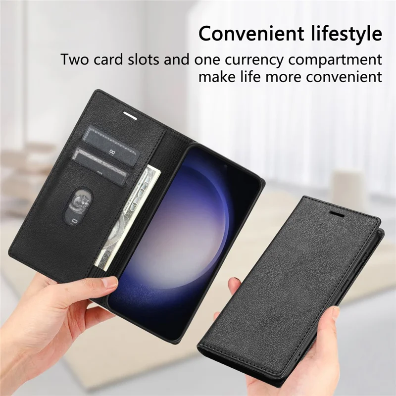 BKS-001 For Xiaomi Redmi Note 12 4G Magnetic Case PU Leather+TPU Wallet Stand Phone Protector - Black