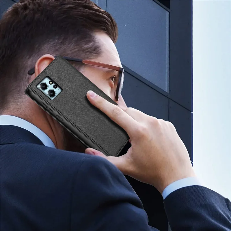 BKS-001 For Xiaomi Redmi Note 12 4G Magnetic Case PU Leather+TPU Wallet Stand Phone Protector - Black