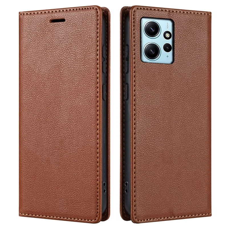 BKS-001 For Xiaomi Redmi Note 12 4G Magnetic Case PU Leather+TPU Wallet Stand Phone Protector - Brown