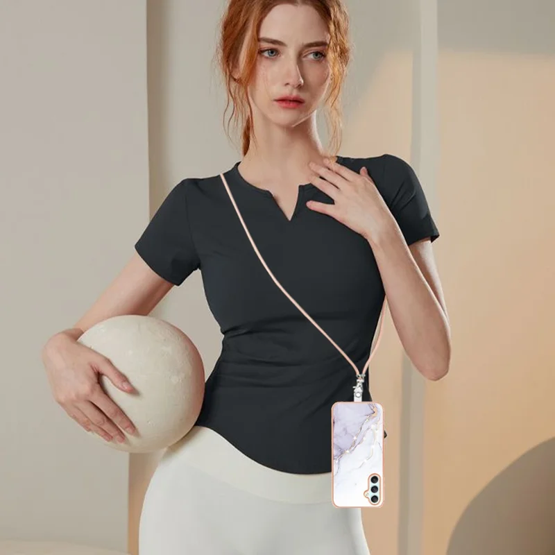 For Samsung Galaxy A25 5G (Global) (161.0 x 76.5 x 8.3mm) Case with Shoulder Strap IMD IML Flower Pattern TPU Back Cover - White 006