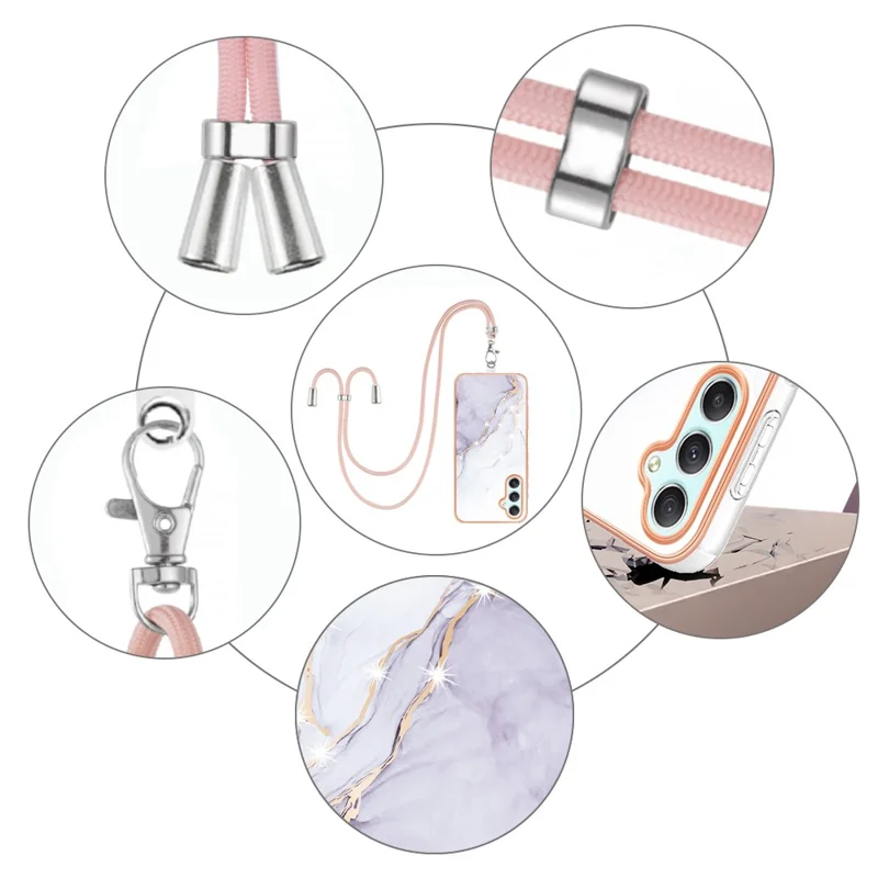 For Samsung Galaxy A25 5G (Global) (161.0 x 76.5 x 8.3mm) Case with Shoulder Strap IMD IML Flower Pattern TPU Back Cover - White 006