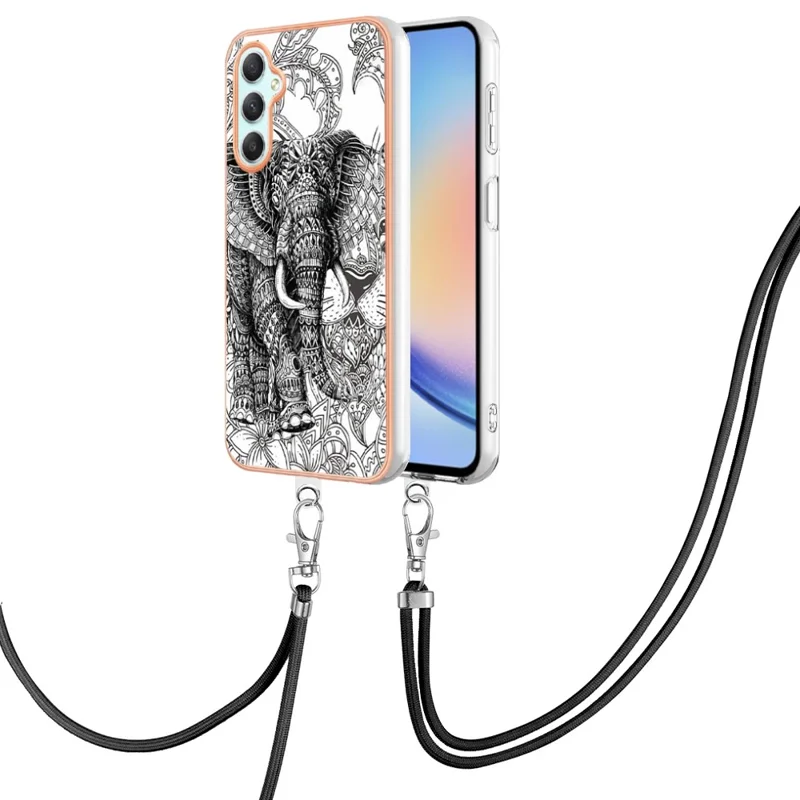YB IMD Series-21 Style-D for Samsung Galaxy A25 5G (Global) (161.0 x 76.5 x 8.3mm) Phone Case Pattern Cover with Lanyard - Totem Elephant