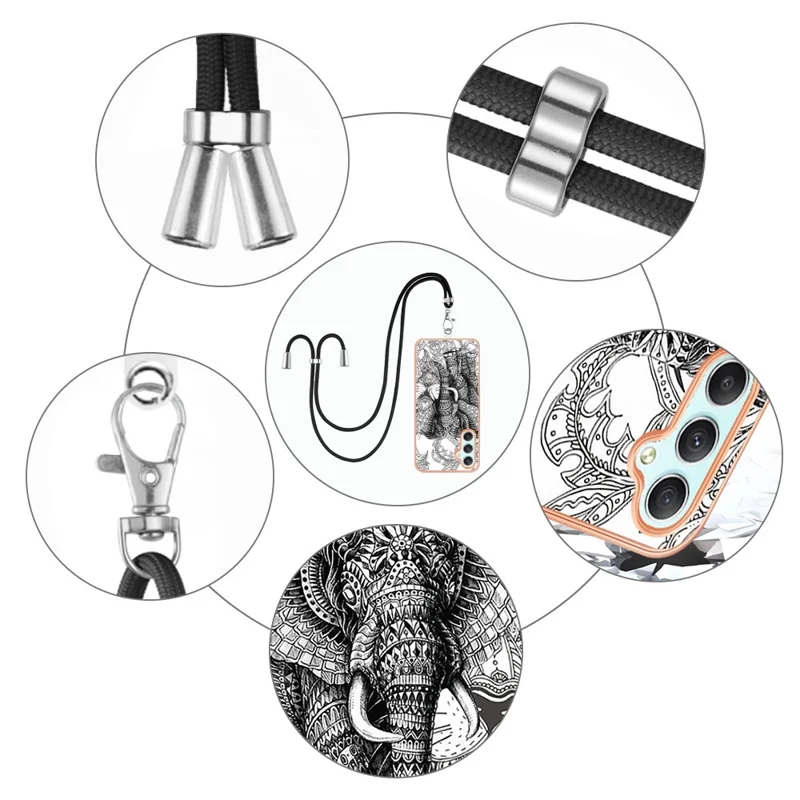 YB IMD Series-21 Style-D for Samsung Galaxy A25 5G (Global) (161.0 x 76.5 x 8.3mm) Phone Case Pattern Cover with Lanyard - Totem Elephant