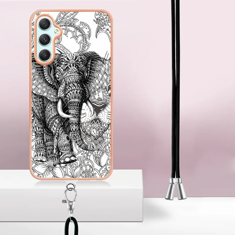 YB IMD Series-21 Style-D for Samsung Galaxy A25 5G (Global) (161.0 x 76.5 x 8.3mm) Phone Case Pattern Cover with Lanyard - Totem Elephant