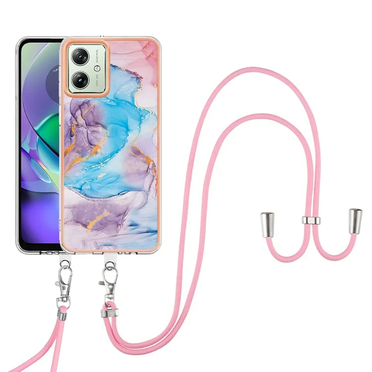 YB IMD Series-4 Per Motorola Moto G54 5G Case TPU IMD Marmo Fiore Motivo Back Shell - Milky Way Marmo Blu