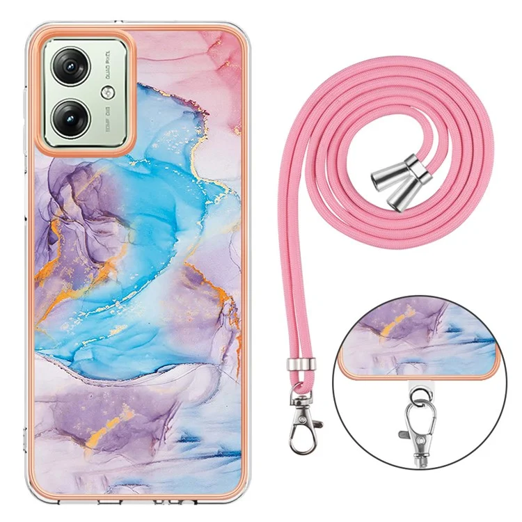 YB IMD Series-4 Per Motorola Moto G54 5G Case TPU IMD Marmo Fiore Motivo Back Shell - Milky Way Marmo Blu